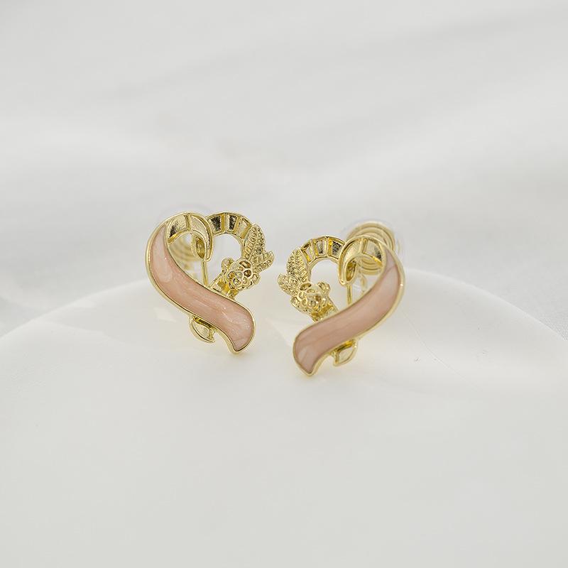 

Асимметричные серьги «Любовь», роскошные милые розовые серьги, спираль от комаров, зажим для ушей, без пирсинга