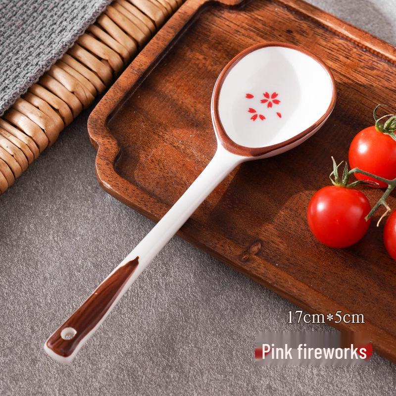 Long-Handled Ceramic Strawberry Spoon - Cute Cartoon Design for Kids