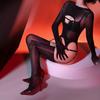 Women's Oily Glossy Bodysuit Stockings with Suspender, Horse Oil Silk Thin Black Plus-Size Lingerie