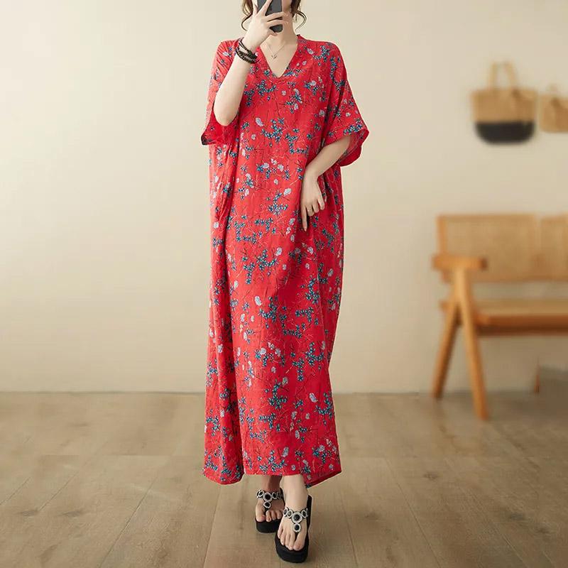 Oversized Dresses Summer Women Printing Loose Cotton Linen Long Dresses Large Hem Summer Women Long Dresses