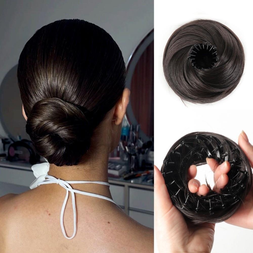 Synthetic Hair Clip in Hair Bun Straight Texture Messy Hair Bun Extensions Circle Elastic Clips Mini Bird's Nest Shaped Bun