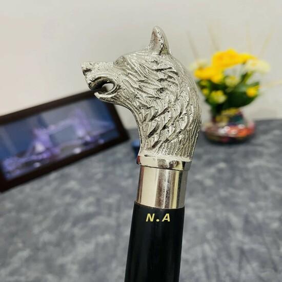 Hůl ve starožitném stylu, viktoriánská, vintage, designová, mosazná rukojeť, dřevěná vycházková hůl