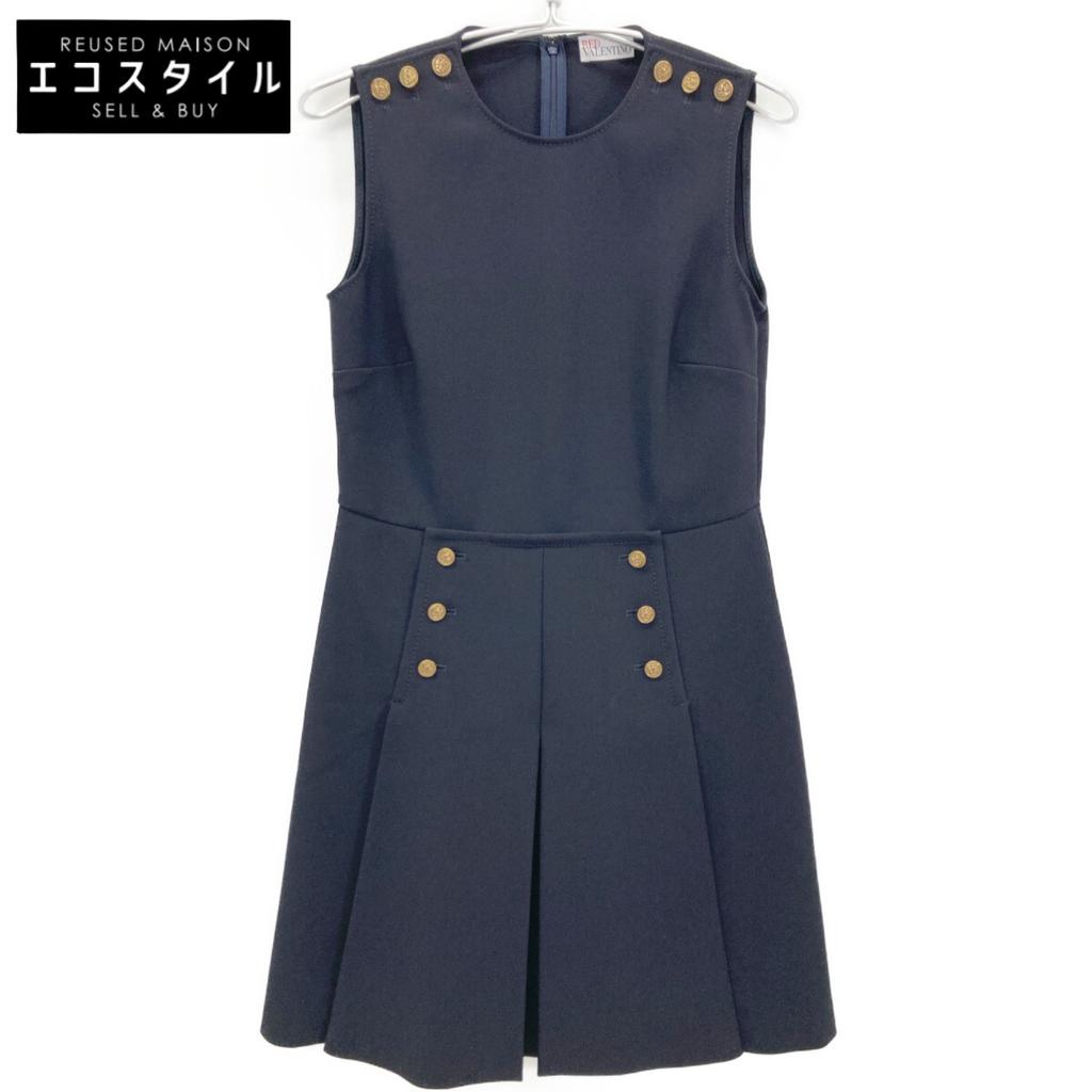 RED VALENTINO XR3VADC05LB Navy Gold Button Caddy One-Piece dress 42 NavyUsed