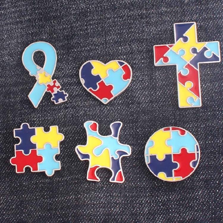 6 Pcs/Set Autism Awareness Pins Enamel Pins Autism Puzzle Brooches for DIY Hats