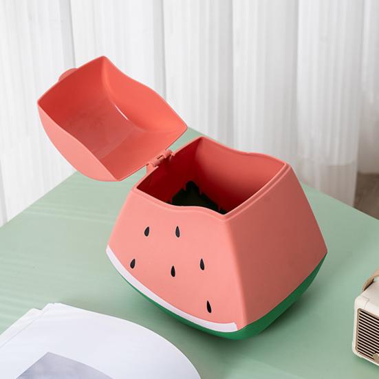 Desktop Trash Can Small Body Large Capacity Fruit Pattern Design Flip Cover Mini Waste Basket Home Decor