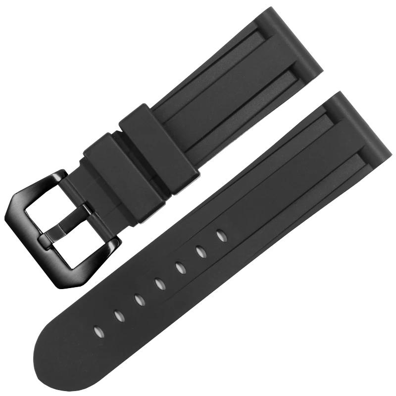 For Panerai Pure Color Natural Silicone Accessories Pam441 Diesel Suunto Solid Stainless Steel Black Buckle 24mm Watch Strap