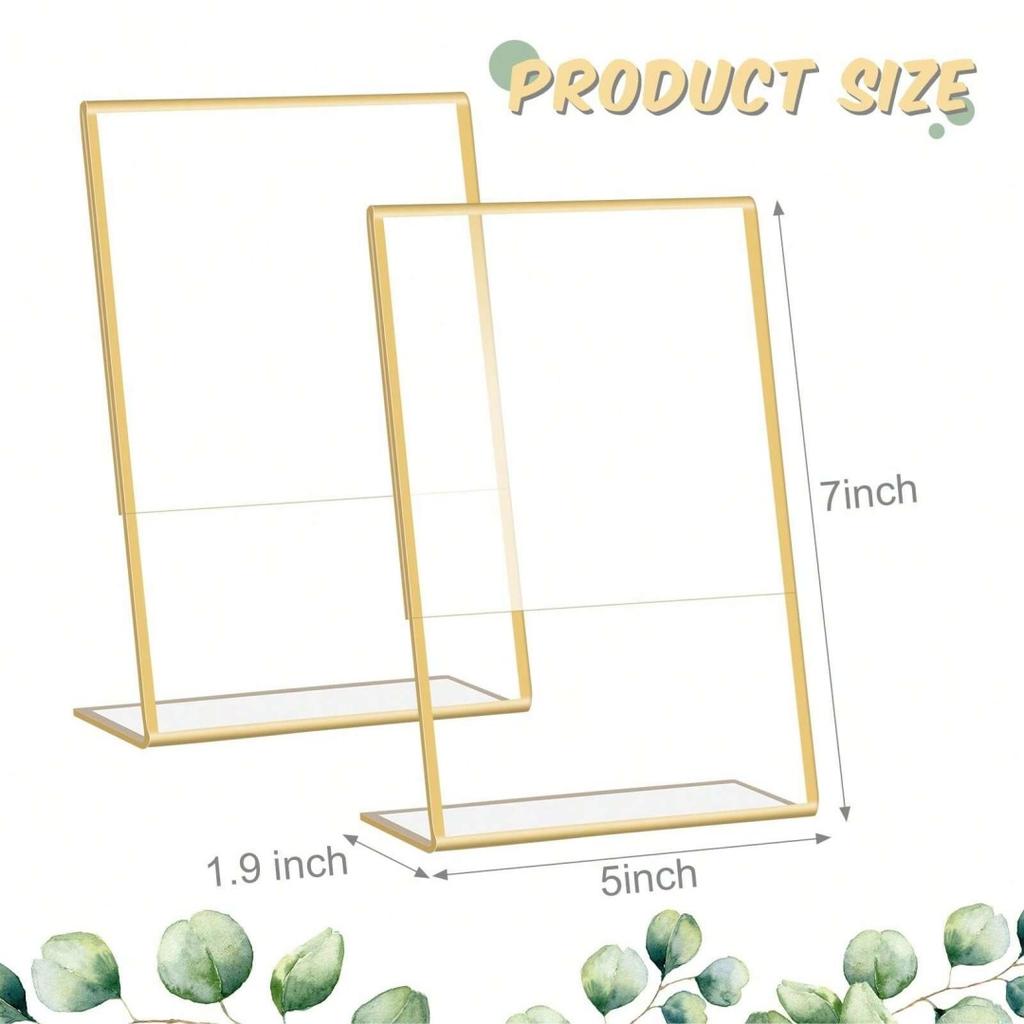 6/12pcs Acrylic Gold Sign Holder Picture Frames Table Number Holders For Wedding Office Store Restaurant Art Photos Display