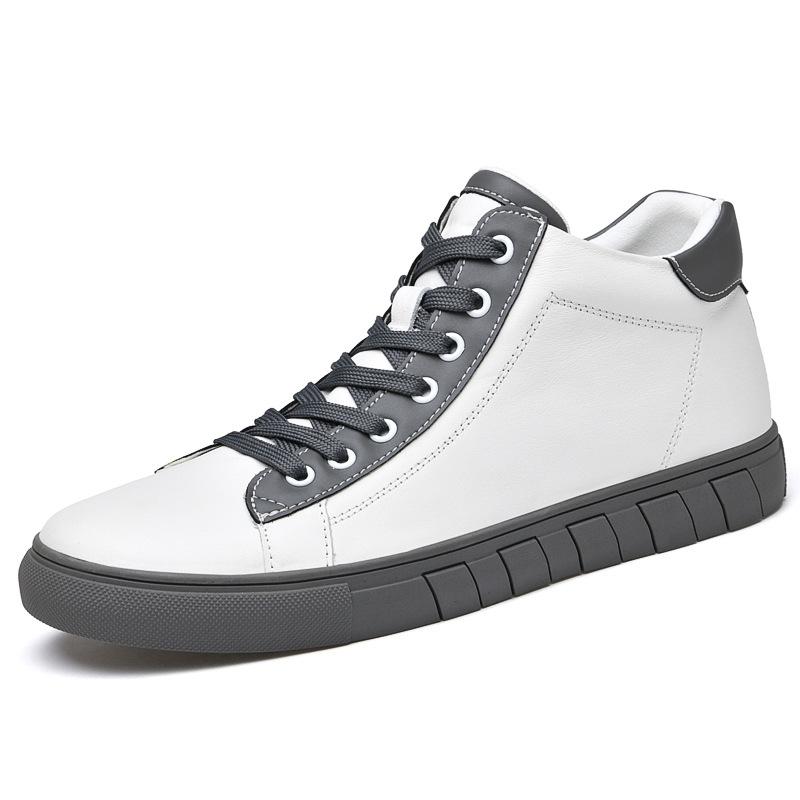 Flat Baseplate Shoes Men's High-top First-layer Cowhide Velvet Warm Little White Shoes Trendy Casual Shoes Trendy Men's Shoes