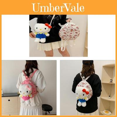 Hello Kitty Cat Plush Cartoon Backpack For Girls Casual Travel Soft Material
