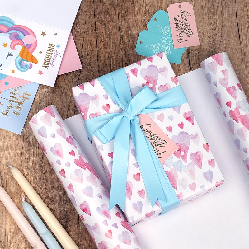New Pink Bow Ribbon Large Birthday Gift Wrapping Paper Roll - Rainbow Ink Style