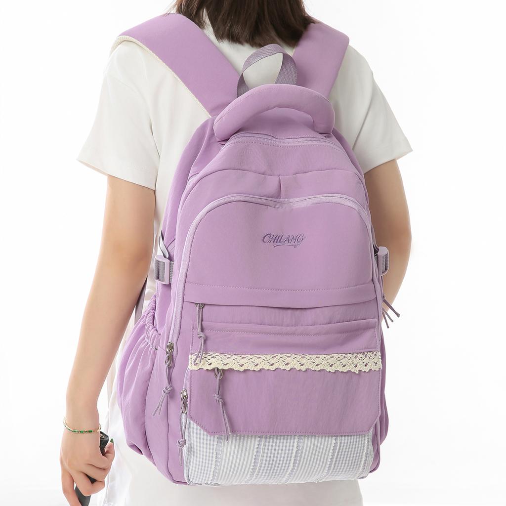 Casual Large Capacity Lightweight Patchwork Backpack for Girls Student School Bag Leisure College Style Double Shoulder Bag