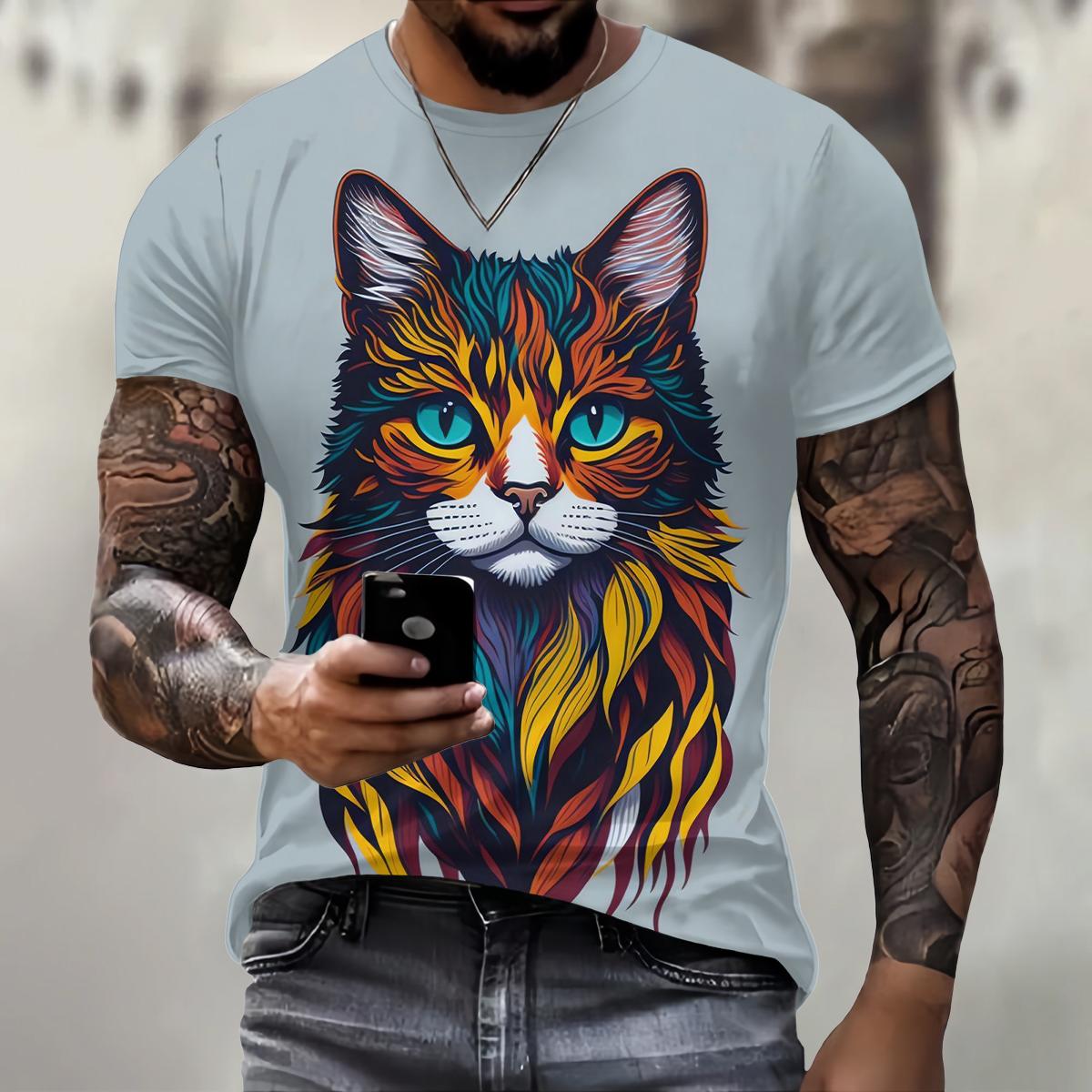 ETST 012 Trend Harajuku Kleding Casual Grappig 3D Dierenprint Heren T-shirt Street O-hals Korte Mouw Tee Zomermode Ademende Tops 4XL