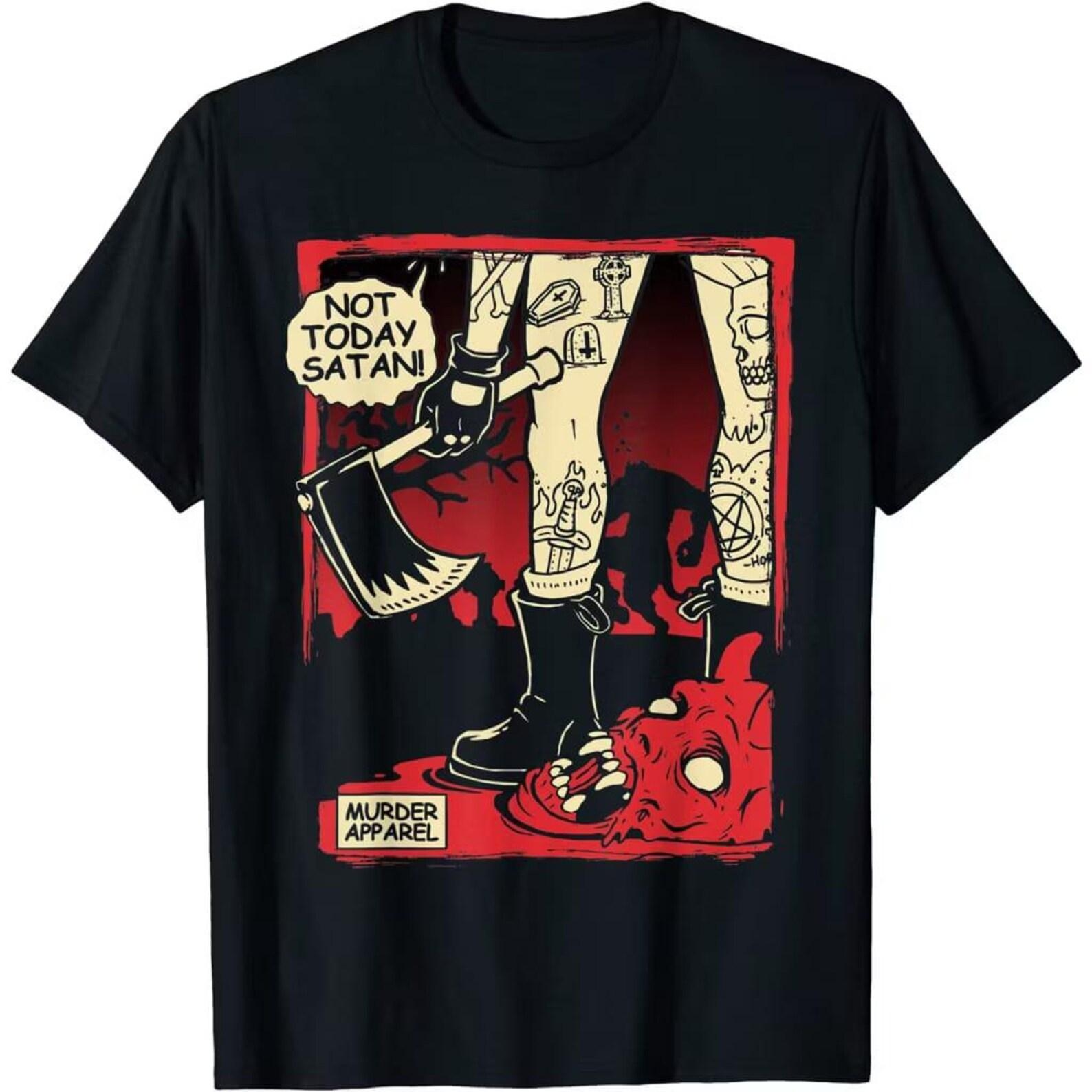 Halloween Creepy Skull and Axe Horror Graphic Tee S-5XL S