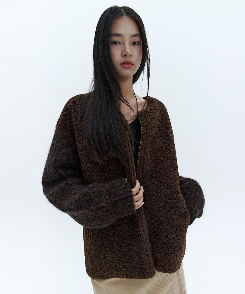 CITYBREEZE Alpaca Mix Zip-Up Knit_Brown