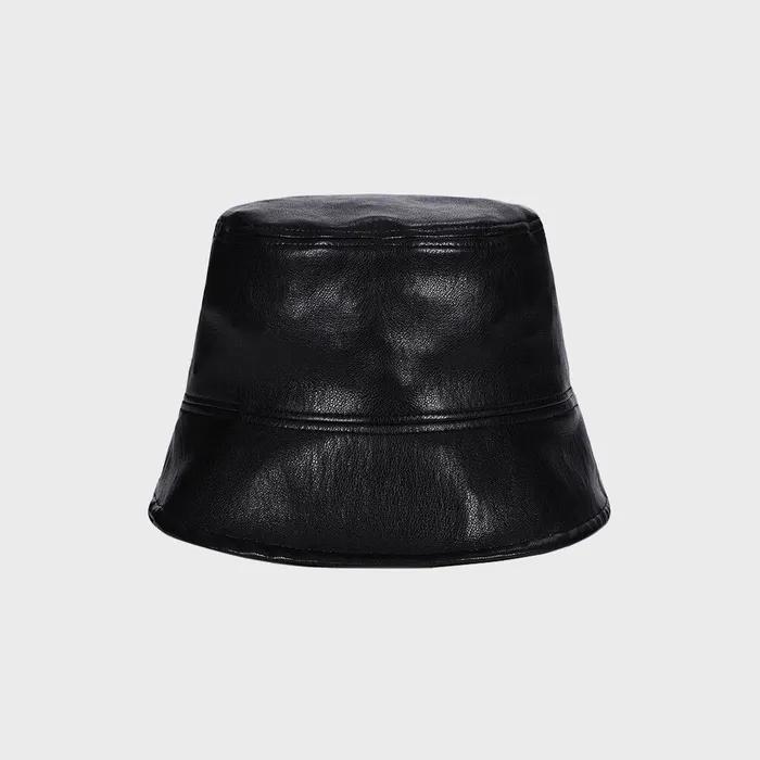 VA Cubic Stud Vegan Leather Drop Bucket Hat Black