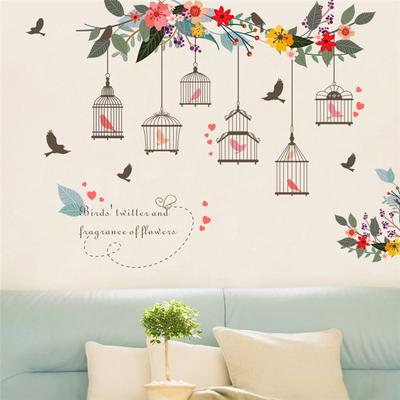 Flower Birds Birdcage Wall Sticker Decals Wall Art For Home Living Room Bedroom