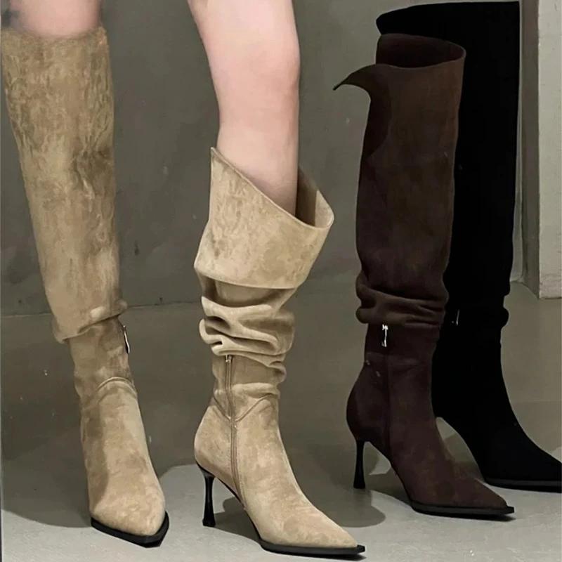 Winter Fashion Pointed Toe Women Thin High Heel Long Over The Knee Boots Street Style Party Stripper Female Shoes