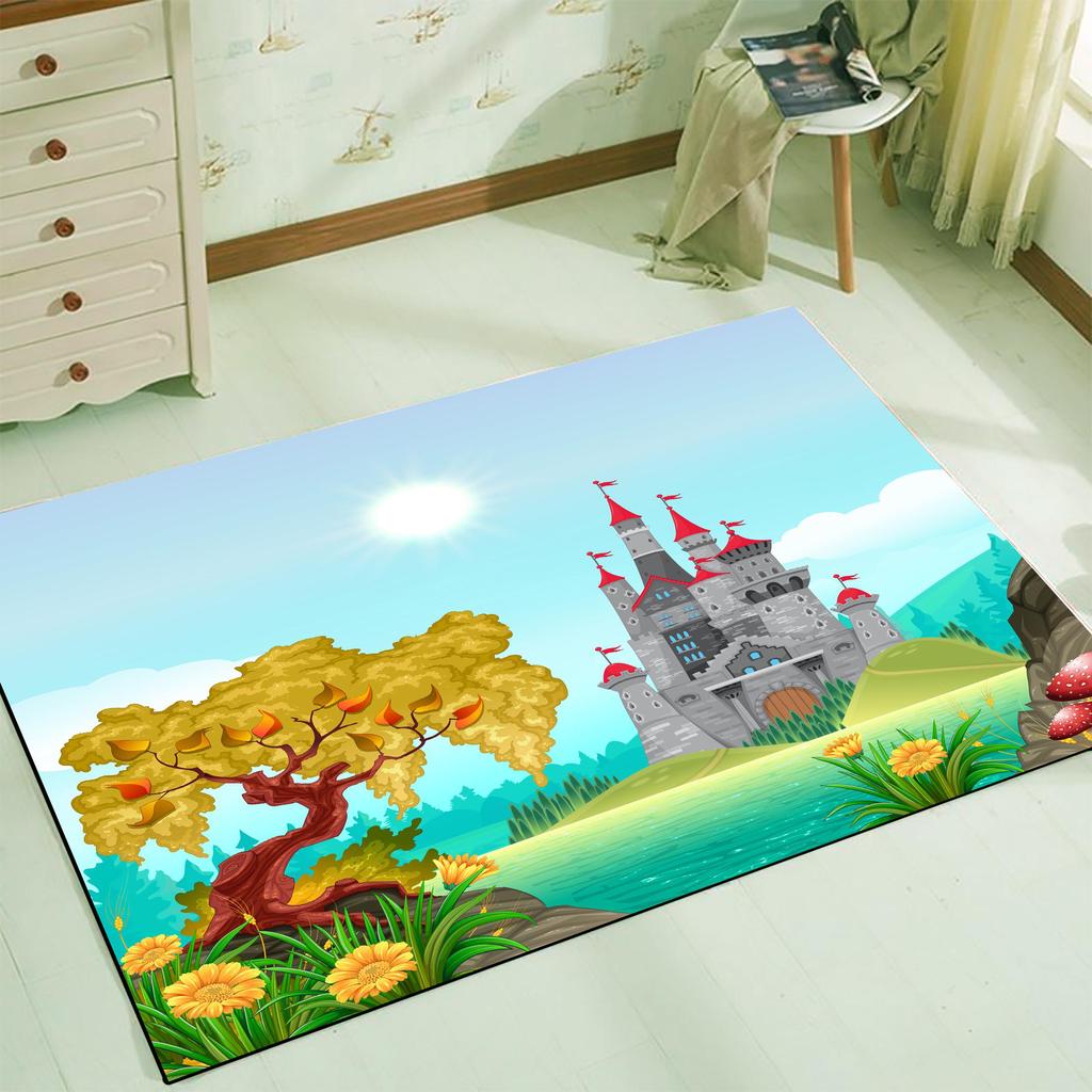 Bedruckter Teppich mit Cartoon-England-Schloss für Wohnzimmer, Schlafzimmer, Nachttisch, Baby-Krabbelmatte, Kinderteppiche