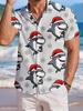 Men's Christmas Themed Short-Sleeve Hawaiian Shirt, Polyester Material, Comfortable and Breathable Fabric, Lapel Collar, 3D Digital Print with Full