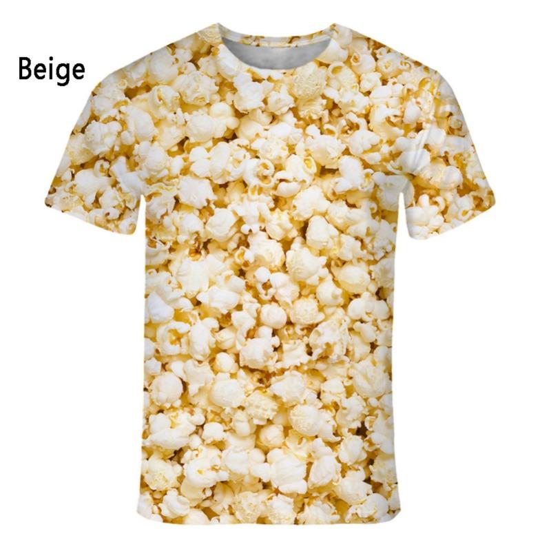 Summer New Men's T-shirt 3D Printed Popcorn Series Comfortable and Trendy Short Sleeve Round Neck Plus Size Top