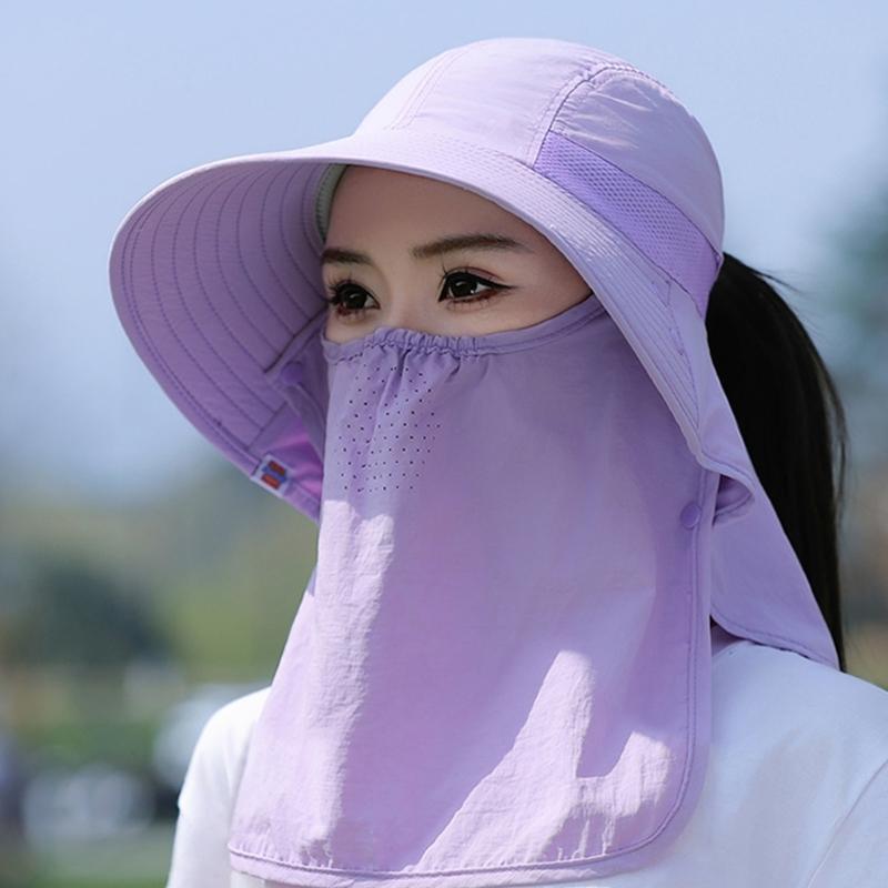 Chapeau Masque Facial Protection Solaire pour Femmes Chapeau de Soleil à Large Bord avec Cordon de Serrage Réglable Chapeau Respirant pour Activité en Plein Air
