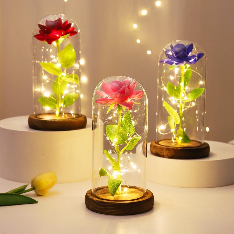 Eternal Rose Glass Lampshade: Christmas, Qixi, Valentine's Day Desktop Ornament & Night Light Gift.