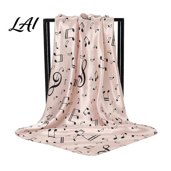 Large Decorative Neck Scarf Women Satin Square Scarf 35"x35" Musical Note Printed Gift for Music Lovers Silky Neckerchief Shawl Wrap Multifunctional