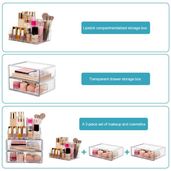 3 Tier Clear Acrylic Makeup Organizer with Drawer Large Cosmetic Storage Box Anti-fall Cosmetic Storage Rack Gifts for Makeup Lovers