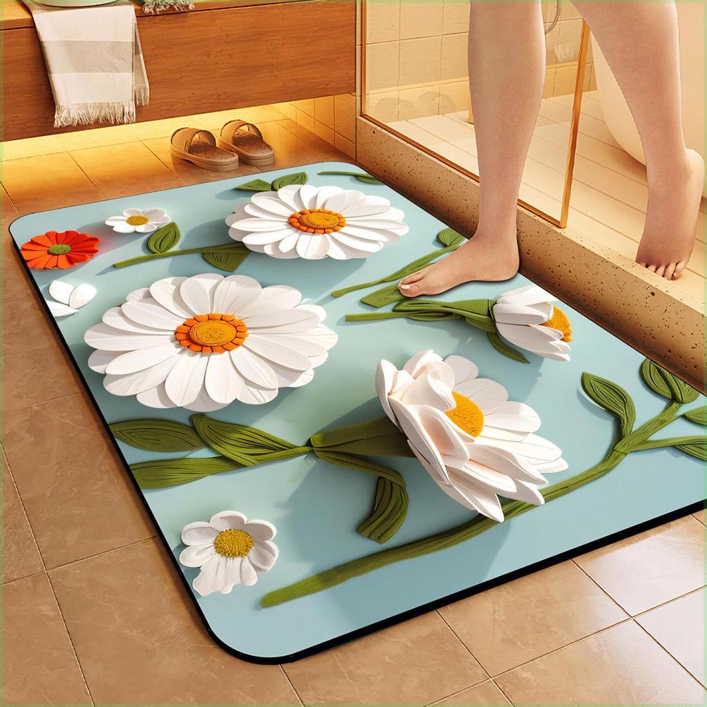 Diatom Mud Floor Mat Oil Painting Flower Floor Mat 3D Visual Three-dimensional Bathroom Floor Mat Bathroom Floor Mat Entrance Door Mat
