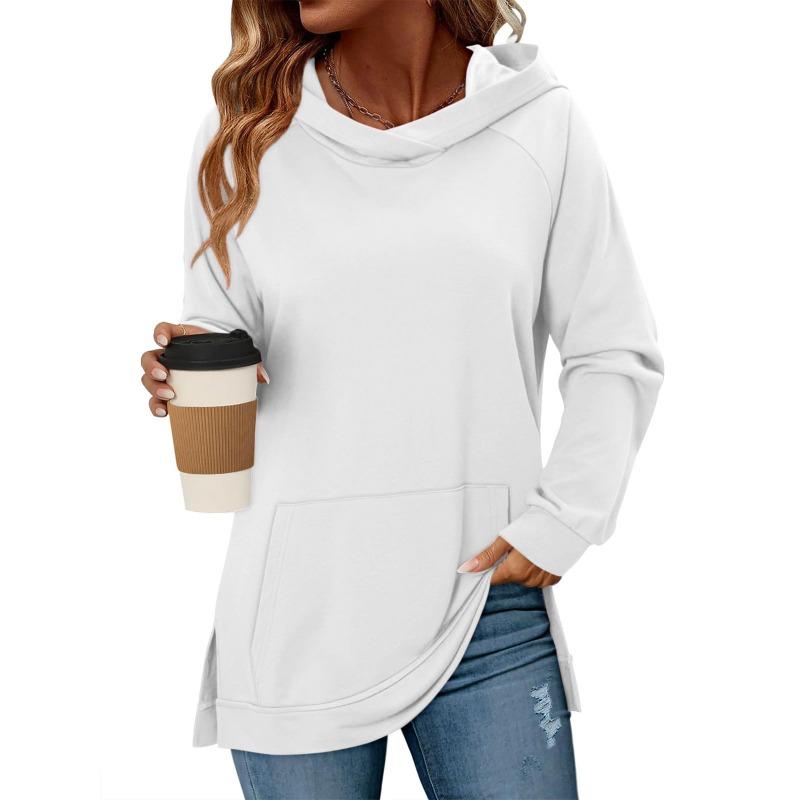 Felpa con cappuccio da donna S, tinta unita classica, con tasche, orlo spaccato, manica lunga