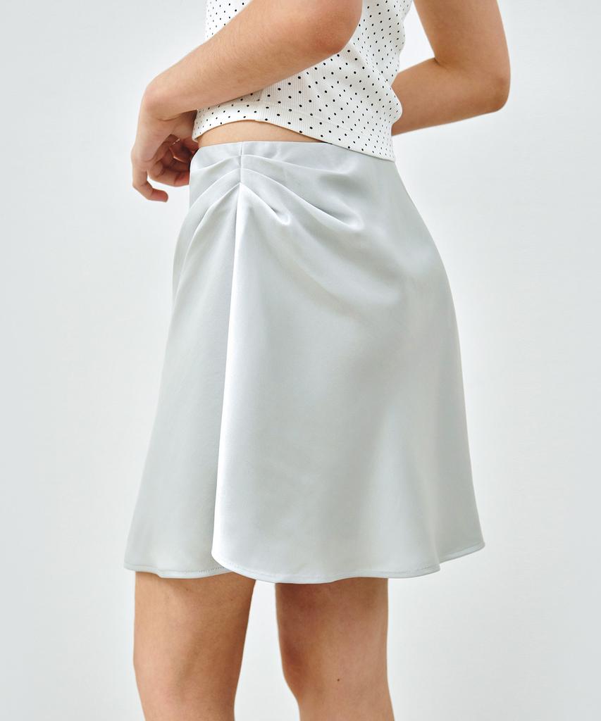 Mongdol Side Tuck Satin Midi Skirt Light Blue Mdsk033Lblue