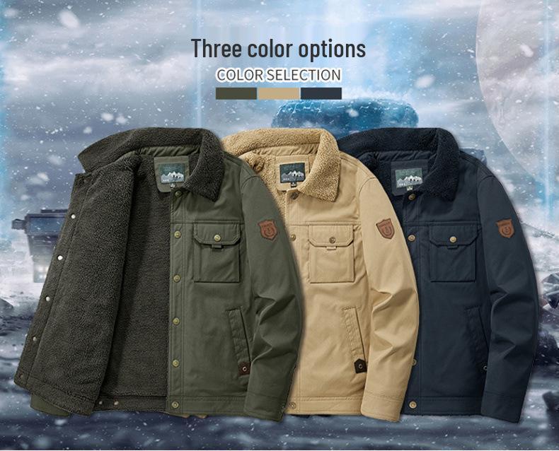 Men's Winter Lamb Wool Lined Casual Jacket - Warm, Middle-Aged Style, Plus Velvet Thickness