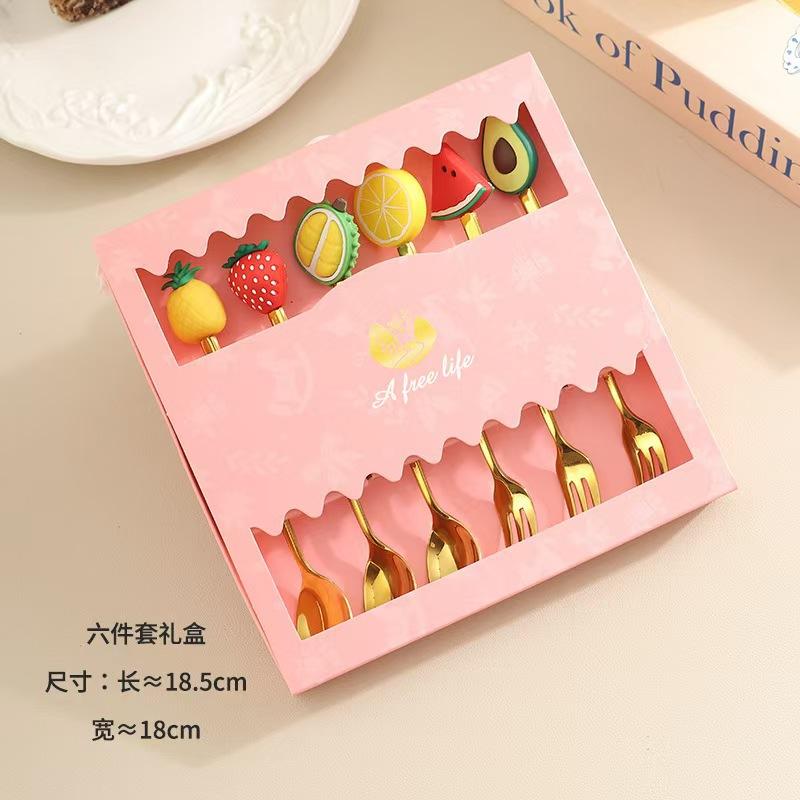 Fruit Doll Stainless Steel Spoon and Fork Christmas Coffee Dessert Spoon and Fork Gift Set Fruit Watermelon Spoon and Fork Box