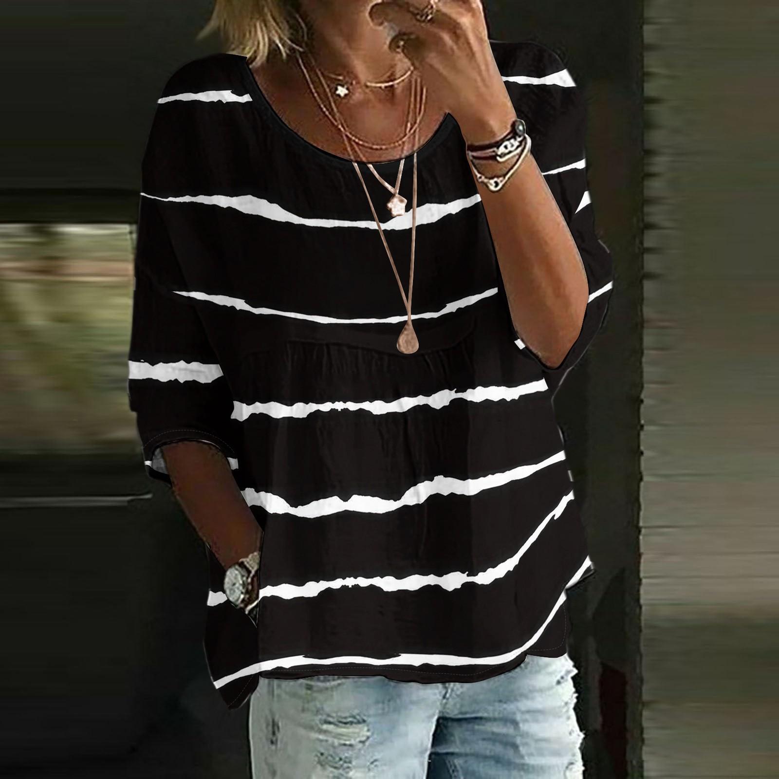 

Льняные рубашки для женщин с рукавом 3/4 на пуговицах с круглым вырезом летние топы нарядные повседневные милые рубашки S чёрный