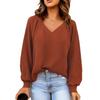 2025 New Autumn and Winter Women's Casual V-neck Long-sleeved Loose Solid Color Sweatshirt