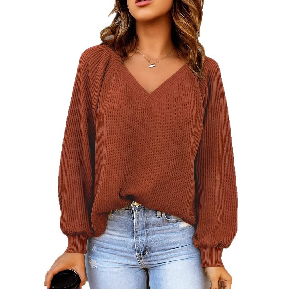 2025 New Autumn and Winter Women's Casual V-neck Long-sleeved Loose Solid Color Sweatshirt