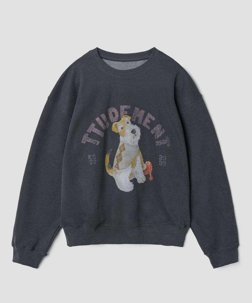 TTUDEMENT English Dog Graphic Sweatshirt_Charcoal