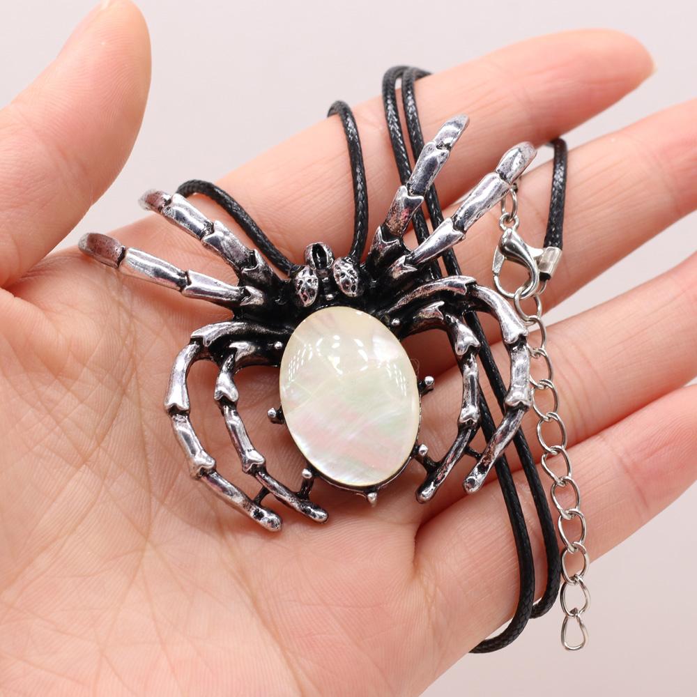 Natural Shell Alloy Necklace Spider-Shaped Brooch Pendant Charms For Elegant Women Love Romantic Gift