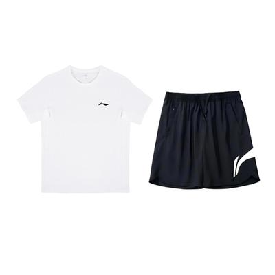 Li Ning Einfarbiges Rundhals-Pullover Kurzarm-Top Bequem Atmungsaktiv Schnelltrocknend Shorts Lässiger Sportanzug Unisex Sportanzug YTSU149-3+YKSV197-2