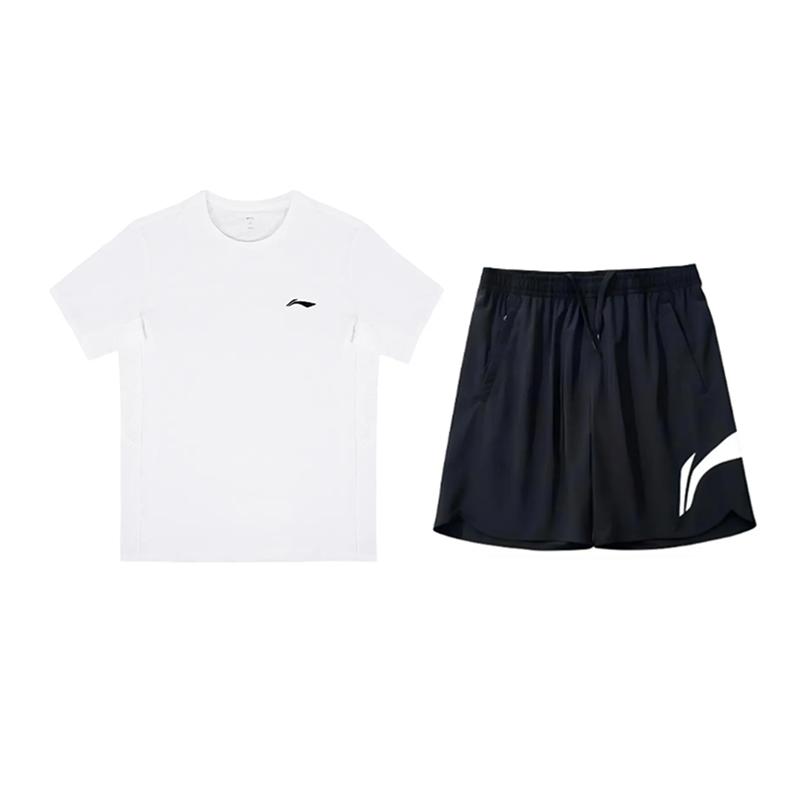 Li Ning Plain Round Neck Pullover Short Sleeve Top Comfortable Breathable Quick Dry Shorts Casual Sports Suit Unisex Sports Suit YTSU149-3+YKSV197-2
