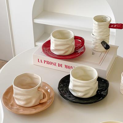 230ML Irregular Ceramic Coffee Cups and Saucers High-grade Exquisite Girls' Ceramic Mugs Afternoon Tea Sets and Saucers Set