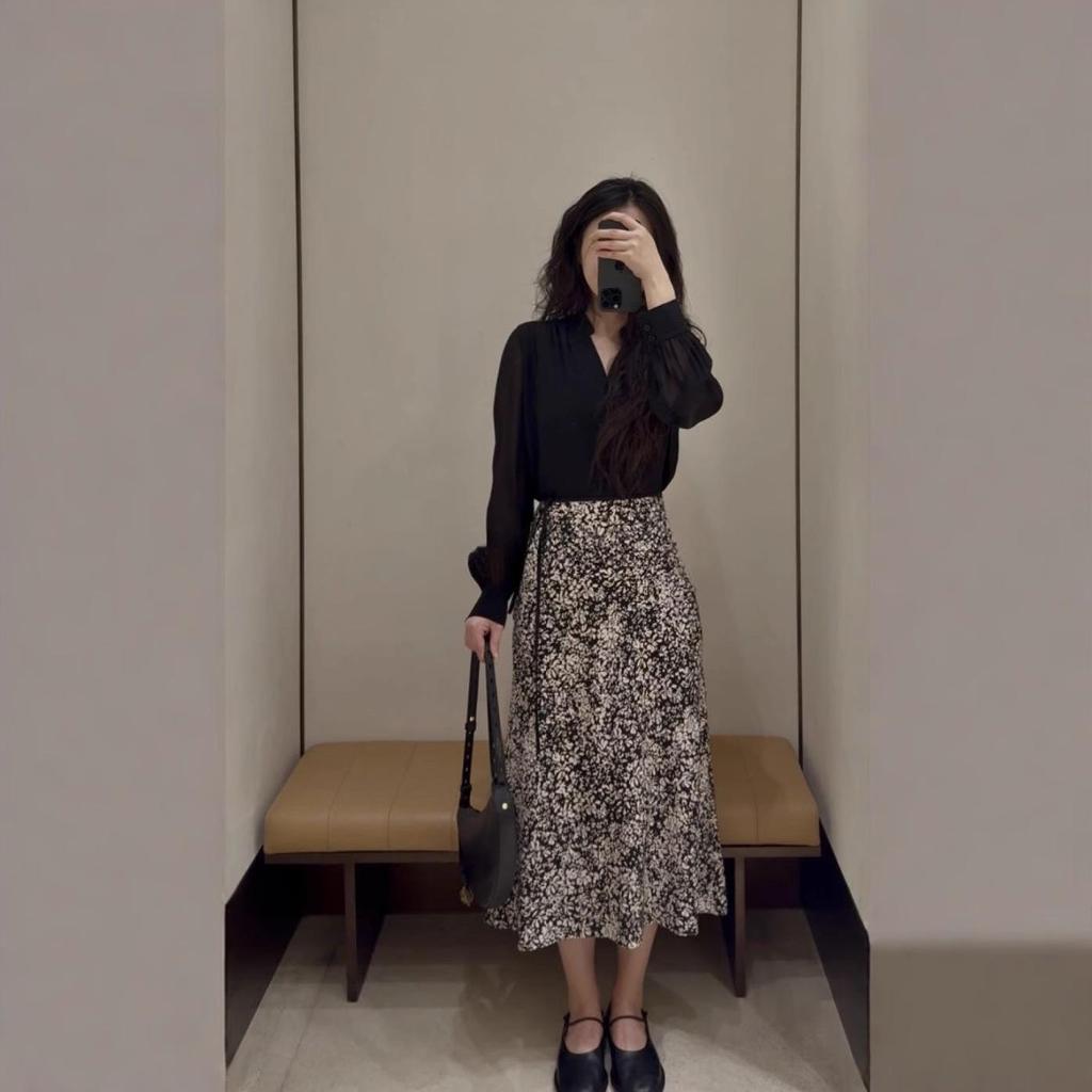Kiju Summer Floral Print Lace-up High Waist A-line Midi Bodycon Skirt