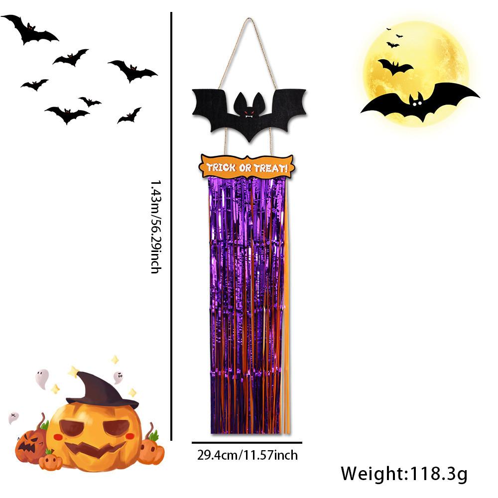 Halloween Eyecatching Wooden Sign With Rainy Tassels Featuring Bats Witches And Skeletons Decor For