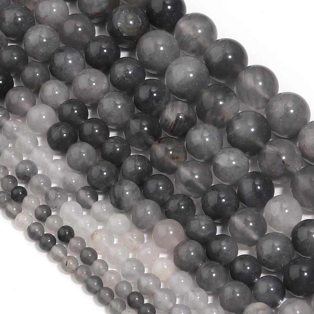 4 6 8 10 12mm Natural Stone Beads Silver Grey Crystal Round Loose Beads For Jewelry Making DIY Bracelets Necklace Accessories