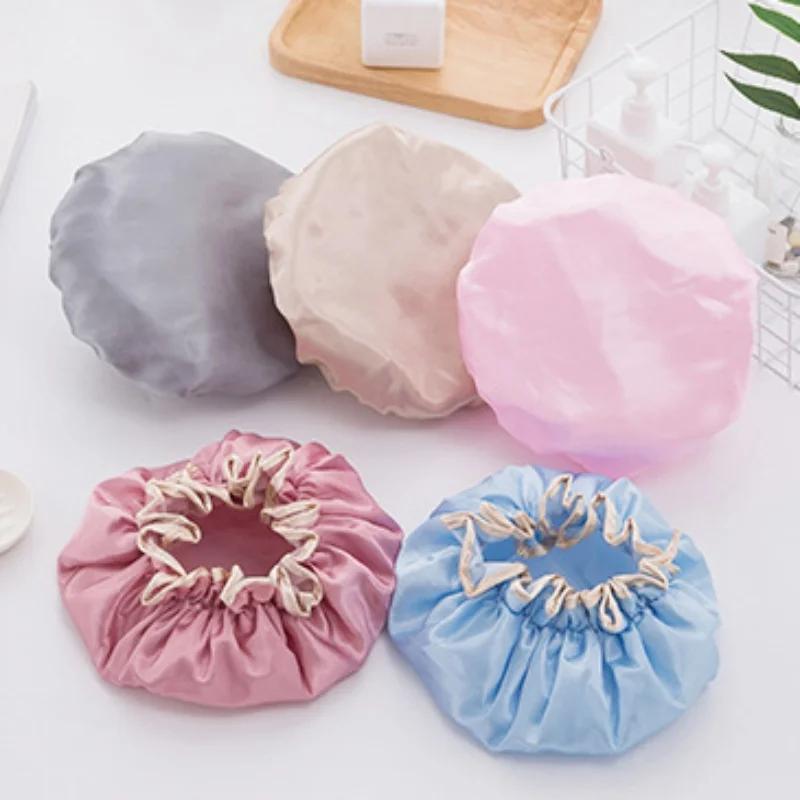 Waterproof Shower Cap Women Hair Cap Hat Supplies Bathroom Double Layer Shower Waterproof Thick Cover Accessories Bathing Hat