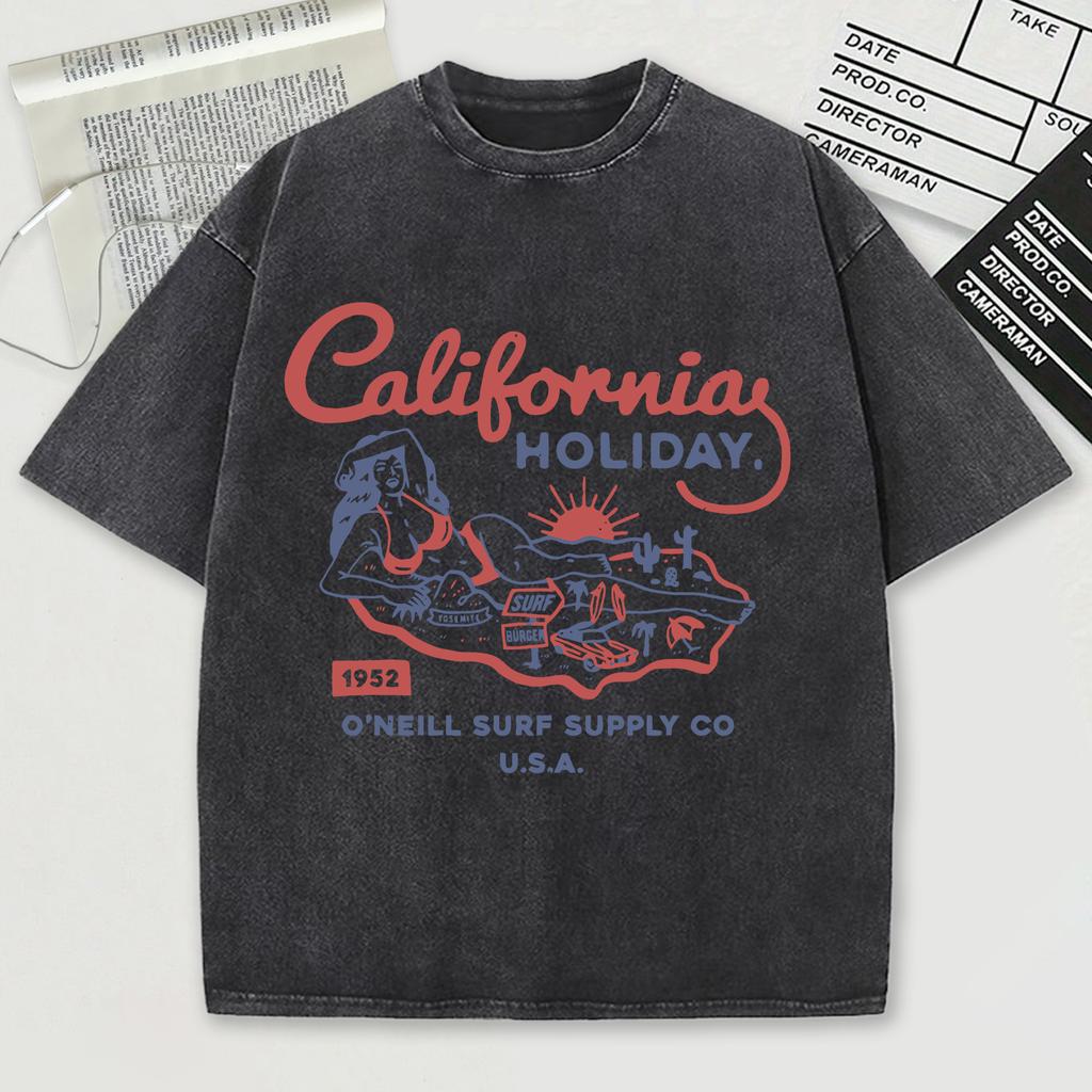 Holiday O'Neill Surf Supply Usa Washed T Shirt Men Summer Tops Trendy Loose Short Sleeve Unisex Soft Cotton Streetwear