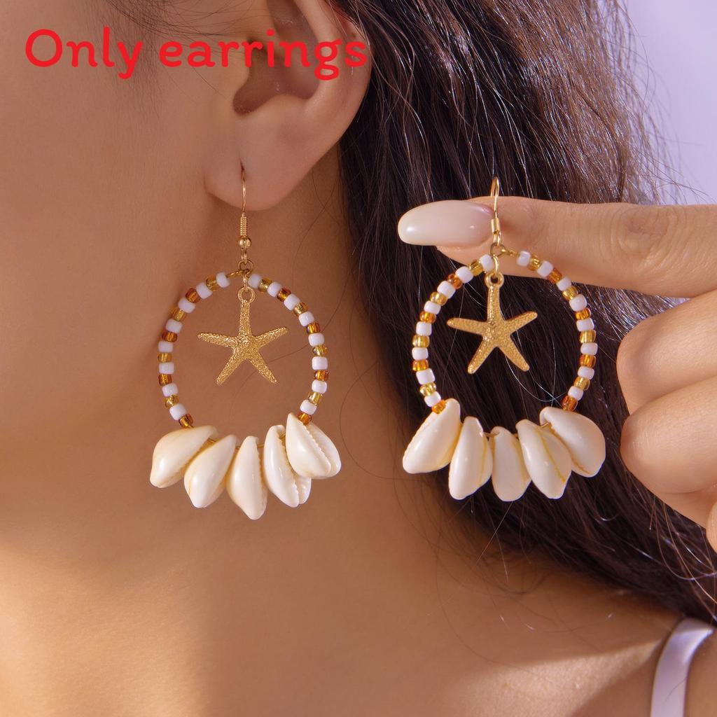 Ocean Inspired Shell Drop Earrings With Handcrafted Starfish For Summer Beach Fashion White