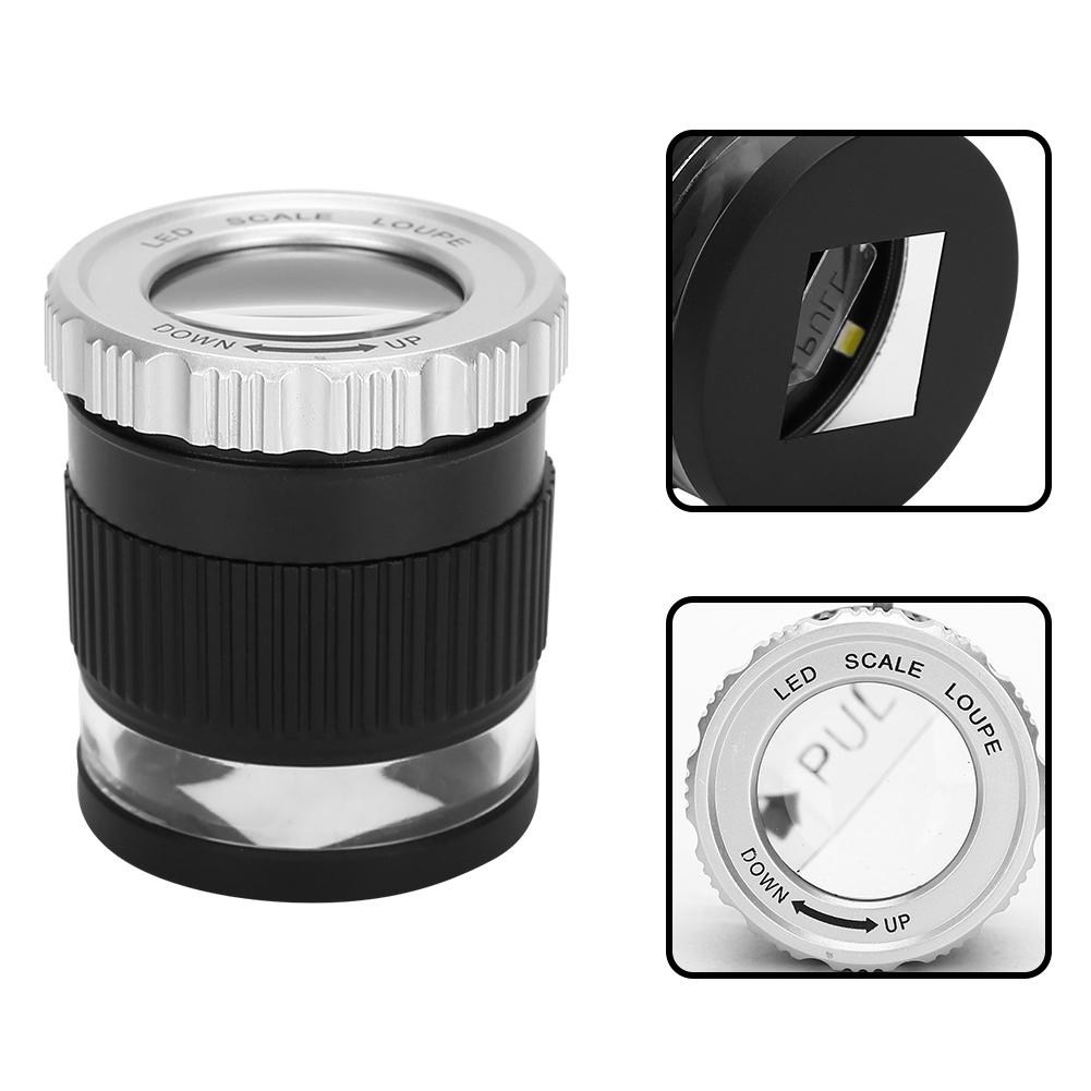 Optisk förstoringsglas Cylindrisk skala 30X Zoom Smyckeslupp med LED-lampor UV-lampa
