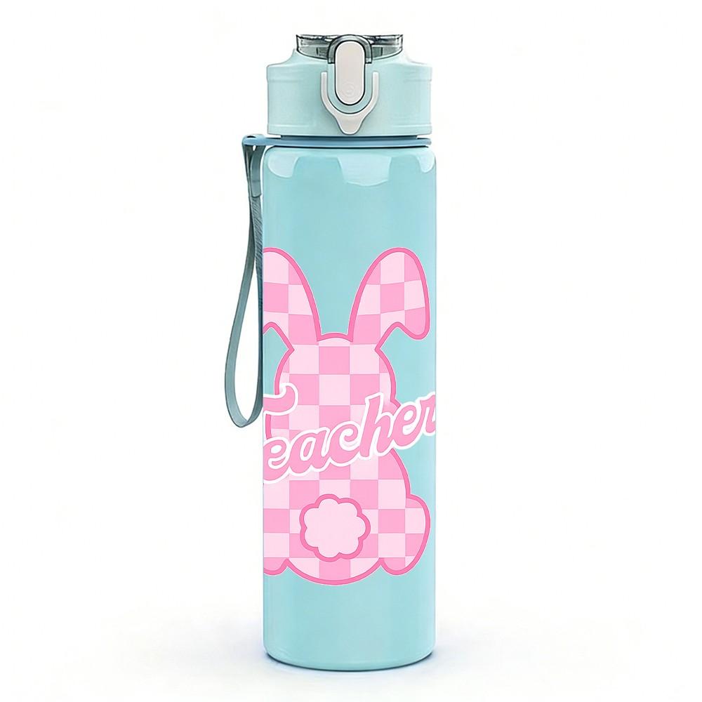 1PC Bunny Rabbit Pink Easter Line Art Print 750ml Color Plastic Sports Water Bottle Leakproof Flip Straw Lid Suitable for Sports Office Home Use