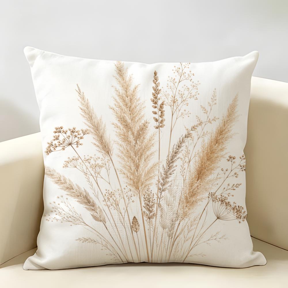 Boho Neutral Pressed Wildflower Cushion Cover Natural Linen Fabric Double-Sided Printing Breathable Perfect For Home Decor